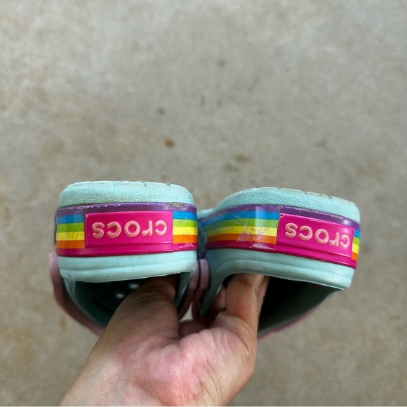 Crocs CrocsLights Rainbow Heart Blue Clogs Kid’s Size J1 - Picture 11 of 11